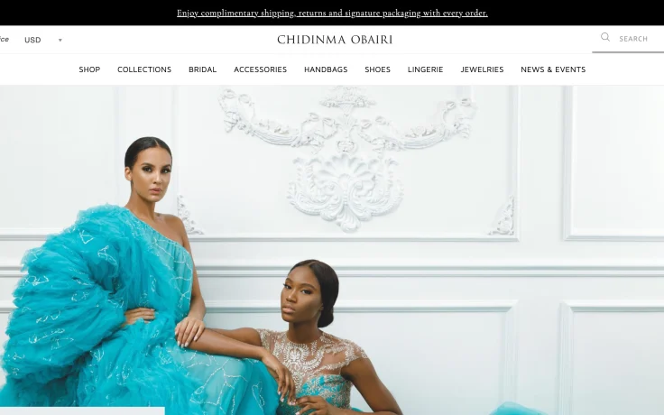 Chidinma Obairi luxury fashion and bridal eCommerce site, custom WordPress build