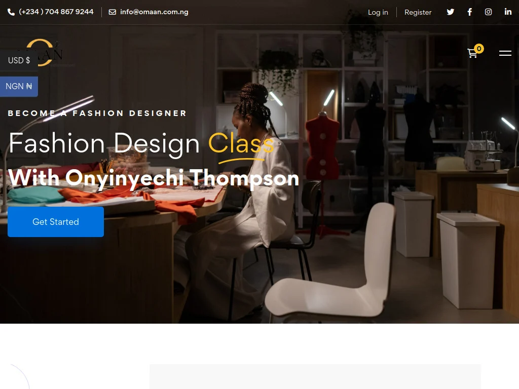 Omaan Fashion Academy online learning platform homepage, custom WordPress build